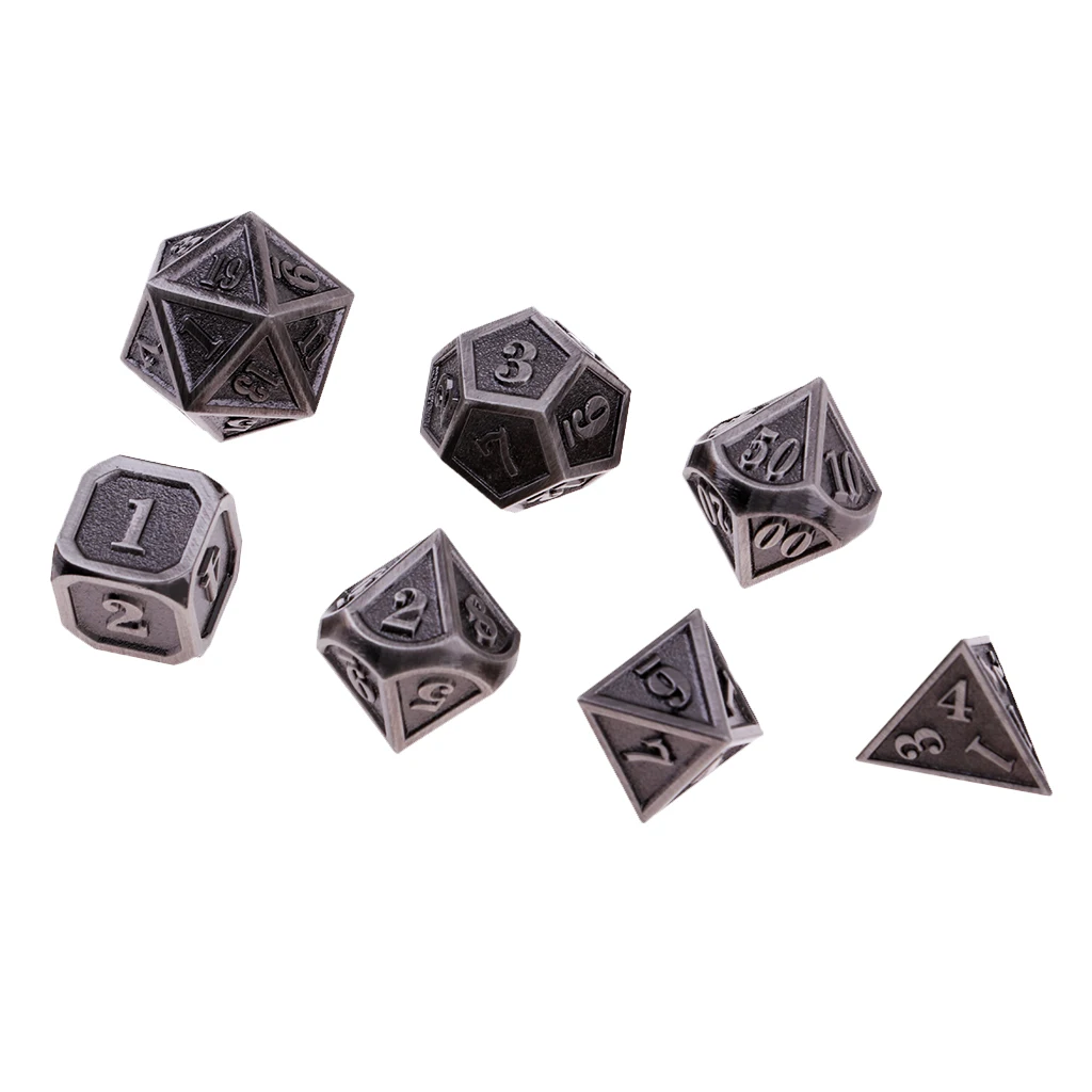 7pcs Embossed Heavy Metal Polyhedral Dice Set for D&D DnD RPG MTG Accessory Parties Board Game Dices Polyhedral Dices 