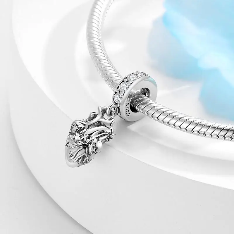 100% 925 Sterling Silver Brain Modeling Heart Hat Charm  Pendant Fits Original Designer  Charm Bracelets Jewelry Making 3