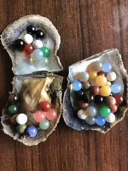 

20 Pieces Oyster with 10 Natural Gemstones inside, 8/10/12MM Mixed Colors Gemstone Beads, Stone Oyster for Party GO10