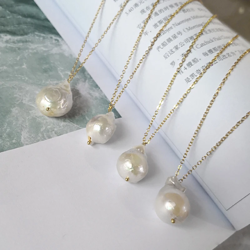 Peri'sBox Большой барокко жемчужные ожерелья для женщин подлинный пресноводный жемчуг кулон ожерелье s одинарный жемчуг Золотая цепочка, колье