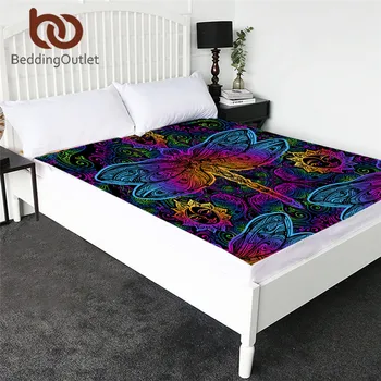 

BeddingOutlet Dragonfly Fitted Sheet Paisley Flower Topper Sheets Colorful Insect Bedding Sheet Queen 1pc Sun Mandalas Bedlinen