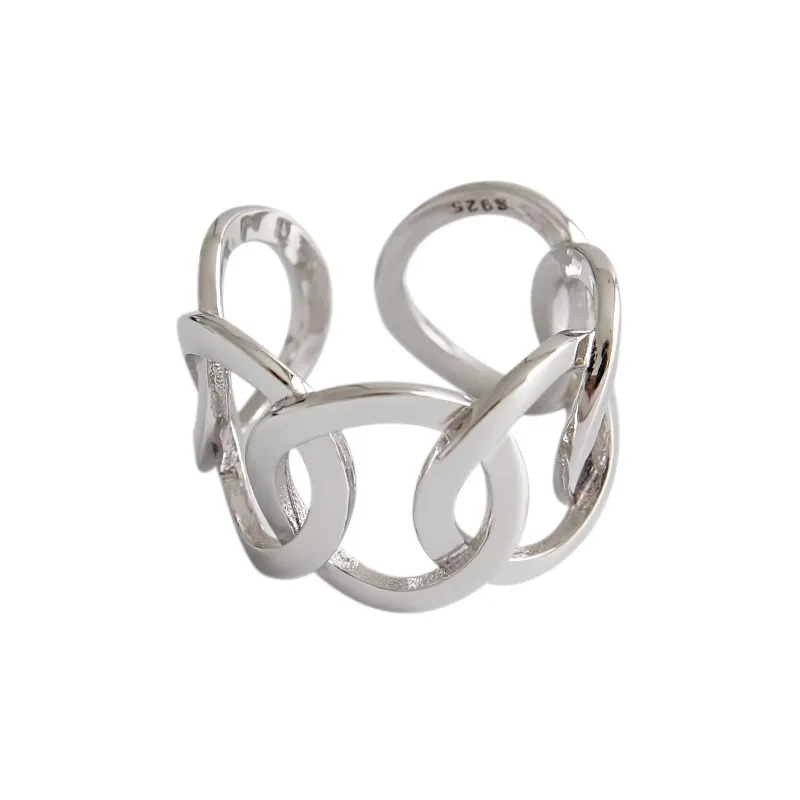 SHANICE Ретро 925 пробы Серебряное Открытое кольцо для женщин Леди Панк Винтаж INS простой широкий ажурные цепи Личности Ювелирные изделия Anillos