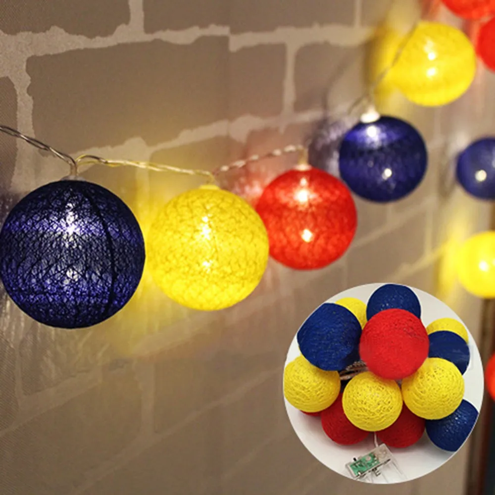 red yellow blue 22 цвета, модели аккумуляторов для палаток, хлопковая шариковая лампа, светодиодный Декор для детской комнаты, хлопковая шариковая лампа, вечерние лампы, 1,8 м, 10 светодиодный S - Цвет: red yellow blue