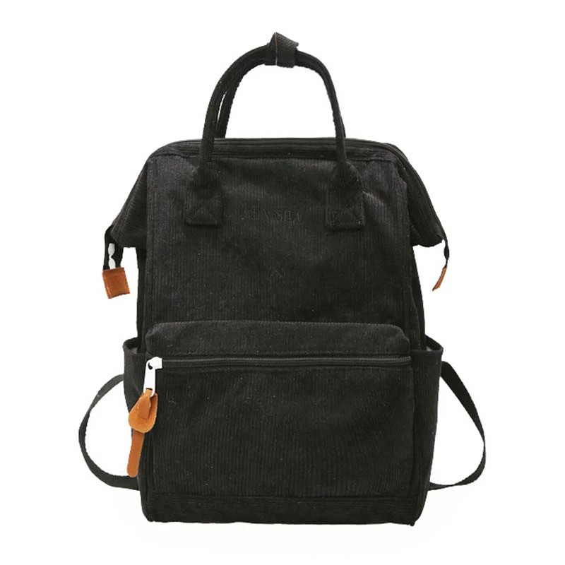 Вельветовые рюкзаки для женщин, винтажные Зимние Повседневные однотонные рюкзаки для девочек-подростков, школьный рюкзак mochila feminina - Цвет: Черный