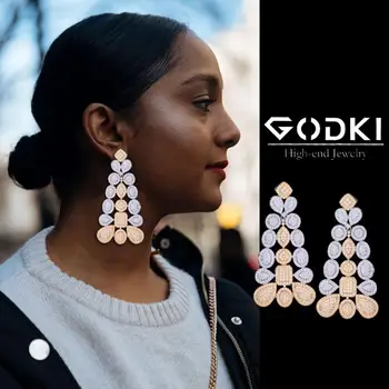 

GODKI Luxury Leaf African Dangle Earring For Women Wedding Cubic Zirconia Crystal DUBAI Bridal Earring Party Jewelry 2020