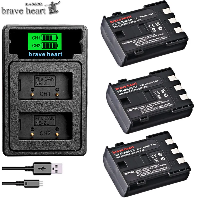 1400 мАч NB-2L NB-2LH NB 2L nb2l NB2LH батарея+ двойной USB зарядное устройство для Canon EOS 400D S80 S70 S50 S60 350D G7 G9 Kiss N X Rebel XT - Цвет: charger and 3battery