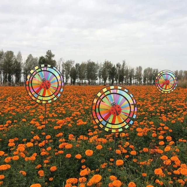 Colorful Rainbow Triple Wheel Wind Spinner Windmill Garden Yard Outdoor Decor 2