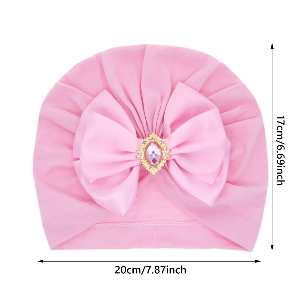 Solid Color Baby Hat Big Bowknot Girl Hat Turban Knot Head Wraps with Rhinestone Kids Bonnet Beanie Newborn Photography Props