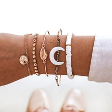 HuaTang 5 шт./компл. богемные в виде ракушки браслет лунный цвет серебристый, Золотой бусины в форме морской звезды круглый шт белый Пластик бижутерия 8814