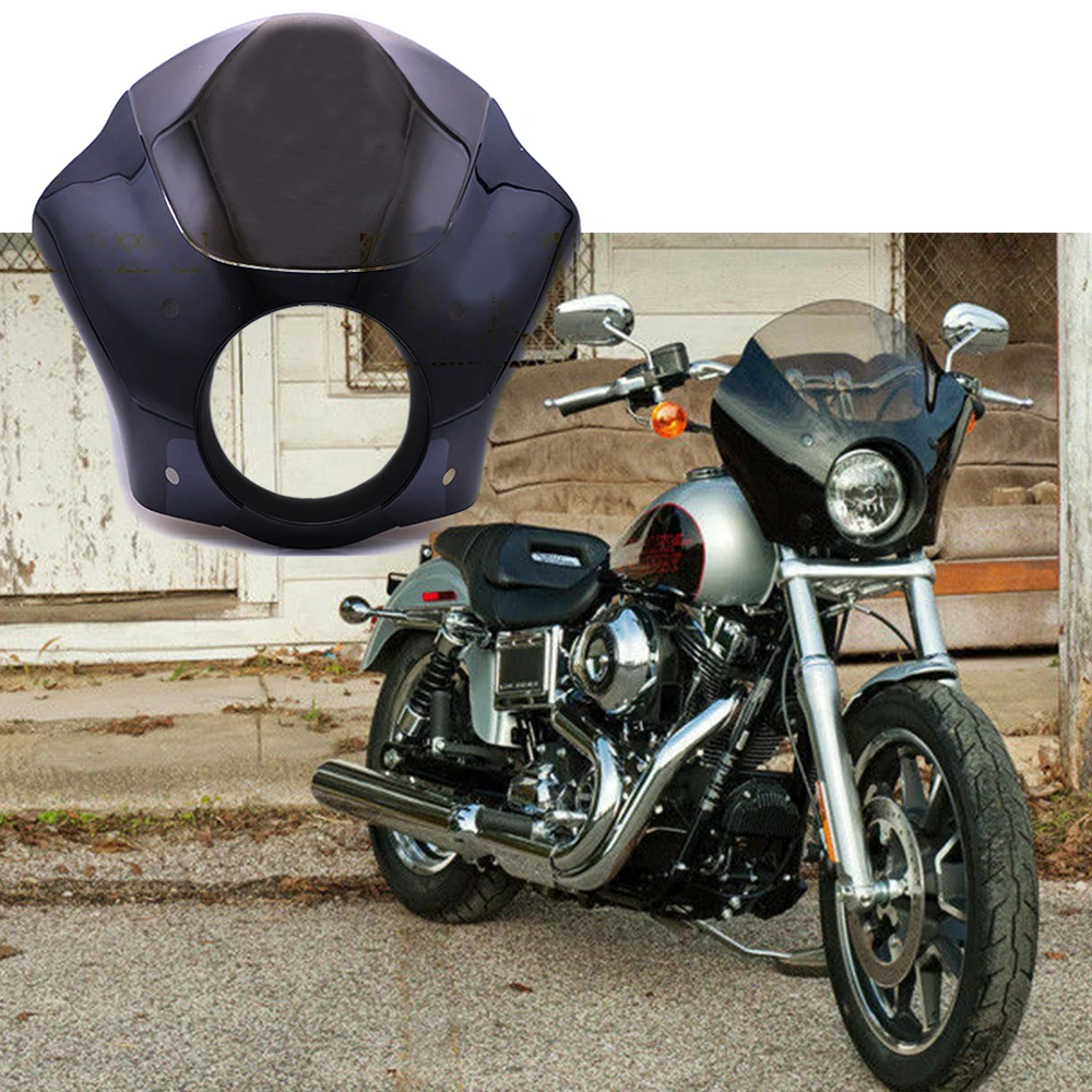For Harley Sportster XL883 XL1200 Road King Electra Glide Dyna Glossy Black Headlight Fairing Cowl Cover Mask 7