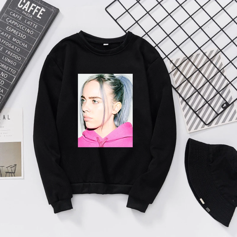 Billie Eilish толстовка с принтом kawaii Толстовка Полерон женская одежда Harajuku Повседневное Лидер продаж ТАТА толстовки KPOP кофты - Цвет: Black