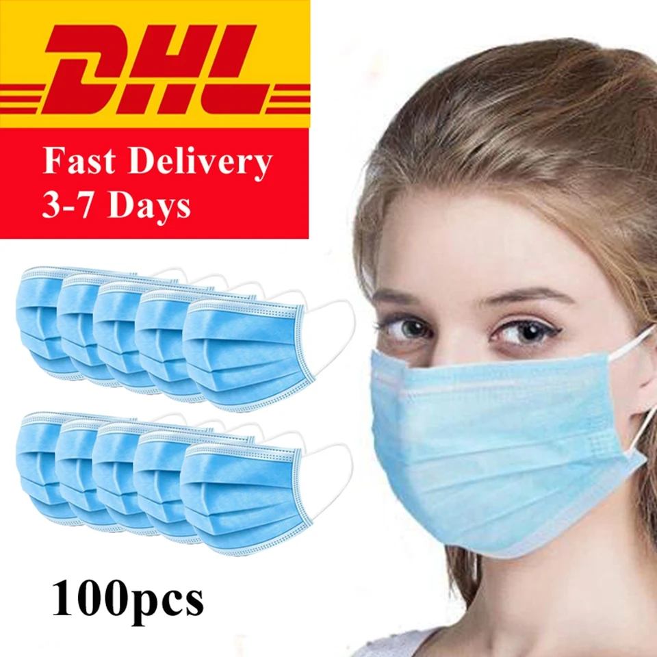 

Disposable Mask 100 Pcs 3-Ply Protective Mask Anti-Dust Anti-pollution Safety Mask Nonwoven Elastic Face Mask Earloop Mouth Mask