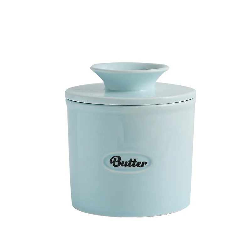 Western-style Ceramic Butter Pot Condiment Pot Cheese Sealed Storage Tank with Cutter Set 1PC Household Restaurant