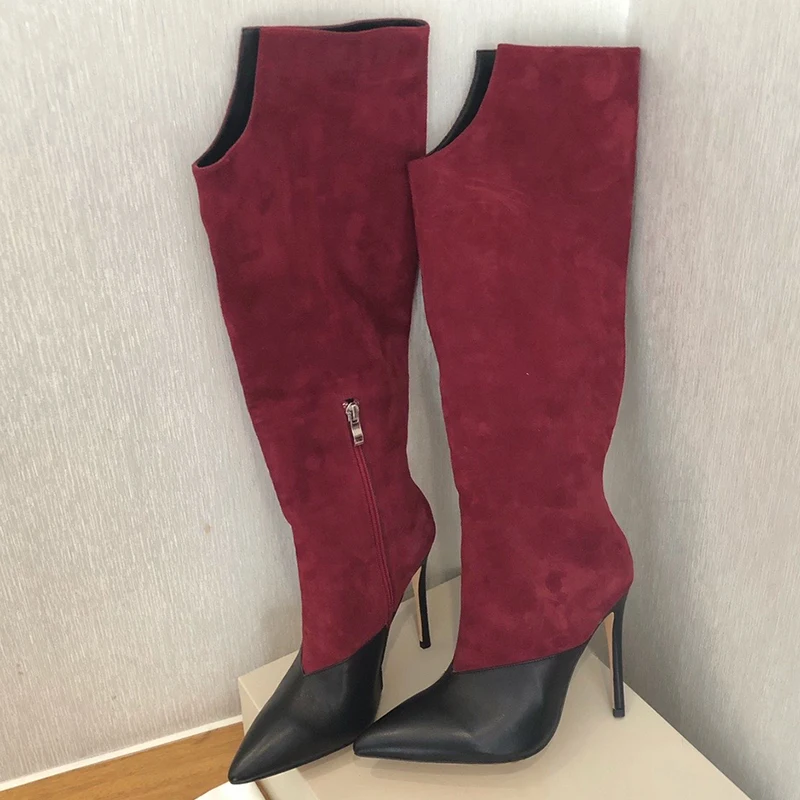 Sexy High Heel 10.5cm Knee-high Women Boots Luxury Spring Autumn Ladies Shoes Point Toe Long Boots Women Bota Mujer 34-41 Sizes - Цвет: NO.2