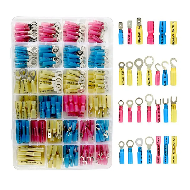 

270 PCS Heat Shrink Wire Connector Kit Electrical Insulated Crimp Ring Butt Spade Waterproof Marine Automotive Terminals Set