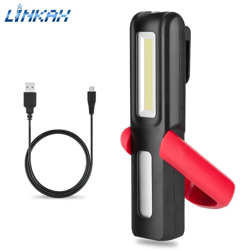 

XPE+COB Camping Flashlight Portable LED Work Lamp USB Rechargeable Vehicle Repairing Lantern Magnetic 90 Rotating Lighting Torch