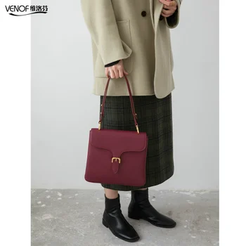 

VENOF fashion split leather shoulder bag for women solid high quality crossbody bags luxury ladies cowhide bags Femme Sac a Main