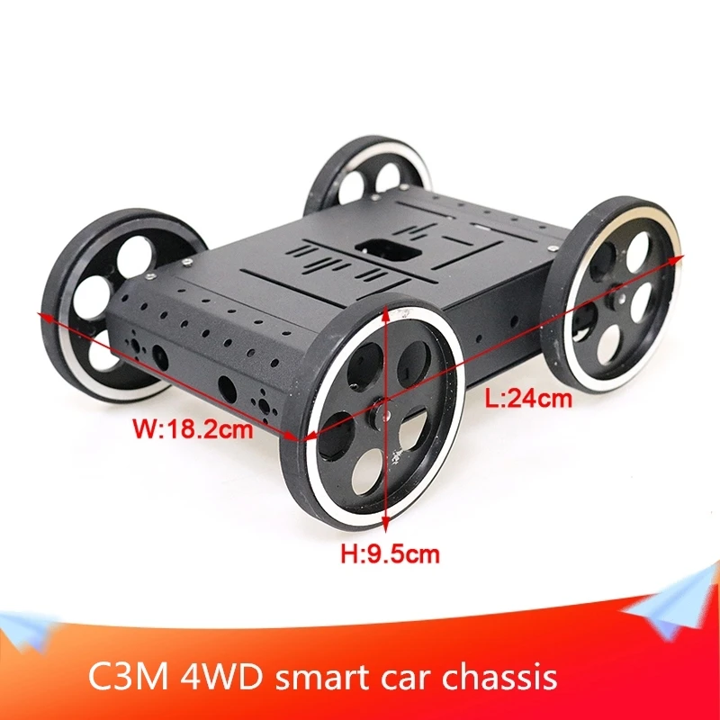 

C3M 4WD Smart Car Chassis with Aluminum Alloy Shell 4pcs DC 12V Motors, 95mm Metal Wheel, High Loading Capacity DIY RC Toy