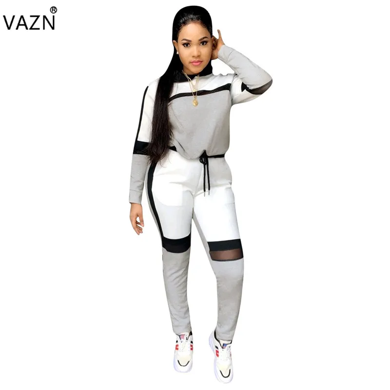 VAZN YZ728 спортивный костюм с длинным рукавом+ длинные штаны летний женский повседневный комплект из 2 предметов Модный облегающий Женский комплект