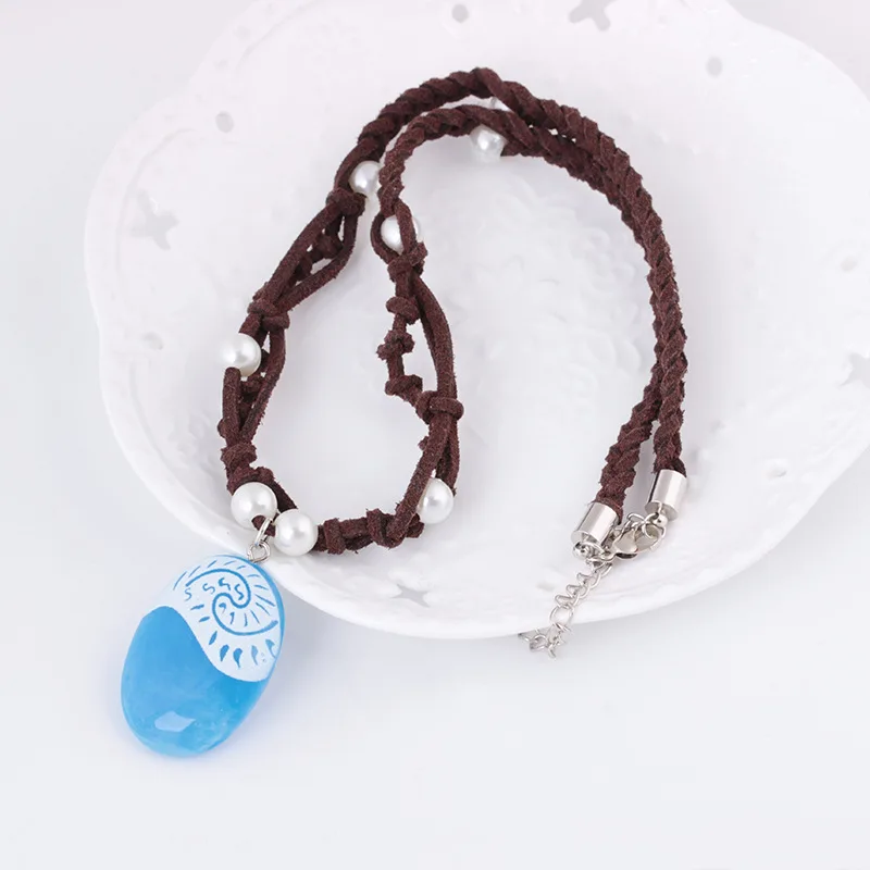 Cosplay Necklace Romance Blue Stone Luminous Pendants Polynesia Princess Cos Moana Ocean Rope Chain Necklace For Women Female Jewelry