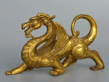 

Exquisite China Fengshui Pure Brass Evil Dragon Kylin Unicorn Wing Beast statue