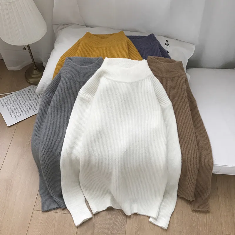 Autumn Sweater Men Warm Fashion Solid Color Casual Stand Collar Knit Sweter Man Slim Streetwear Long Sleeve Pullover Men M-3XL