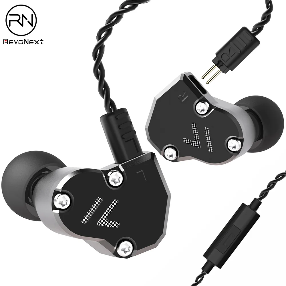 Revonext QT2s 2DD+ 1BA гибридные наушники в ухо HIFI DJ монитор для бега спортивные наушники ушные наушники гарнитура вкладыши обновленный QT2 - Цвет: Black with mic
