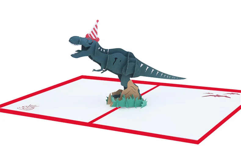 Cartoons Dinosaur Christmas Tree Winter Gift Pop-Up Cards Xmas Decoration Stickers Laser Cut New Year Greeting Invitations | Дом и сад