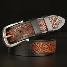 

Men's Belt Genuine Leather luxury designer eagle carved cowhide belt men's personality casual pin buckle jeans belt