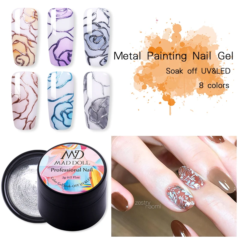 

MAD DOLL 5g Metallic Painting Gel Nail Polish Sparkling Rose Gold Blue Mixed Colors Soak Off UV Gel Nail Art Gel Varnish