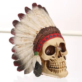 

14cm Indian Animal Skull Ornament Resin Crafts Home Decoration Art Painting Movie Props Coffee Bar Tabletop Sculpture
