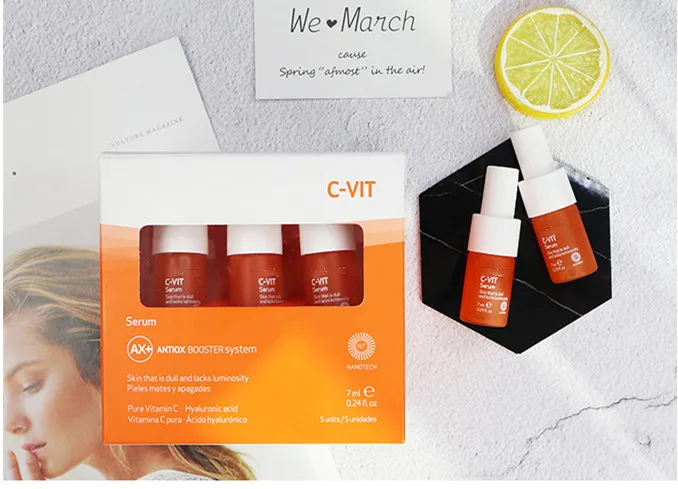 

Spain Intensive Whitening serum 5*7ml brightening essence Anti-Aging oxidant facial care ,VC powder+serum