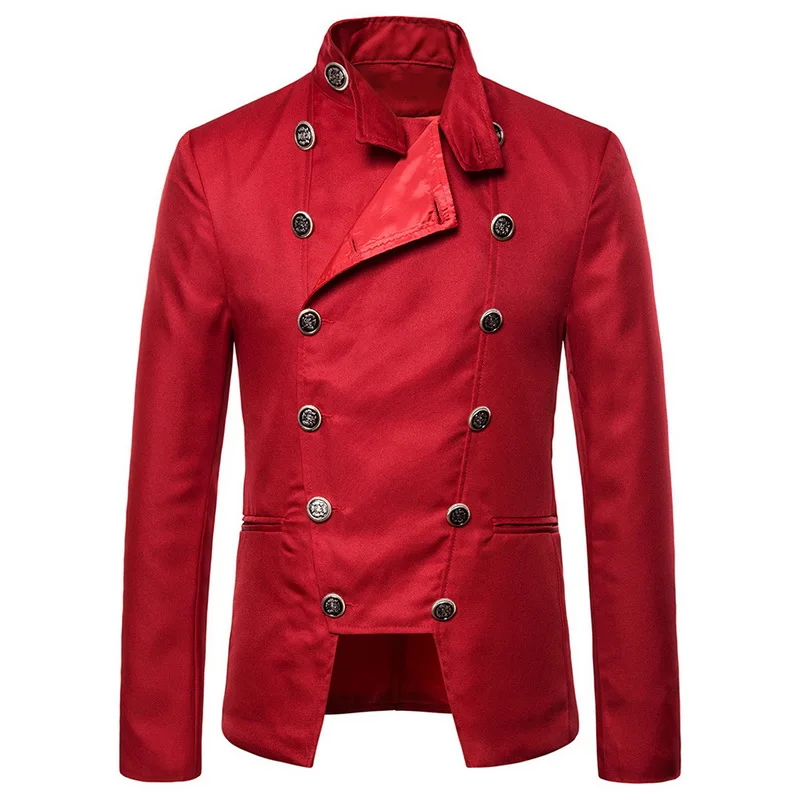 HEFLASHOR модный мужской блейзер деловой двубортный пиджак Повседневный Мужской Блейзер со стоячим воротником приталенный мужской блейзер - Цвет: red