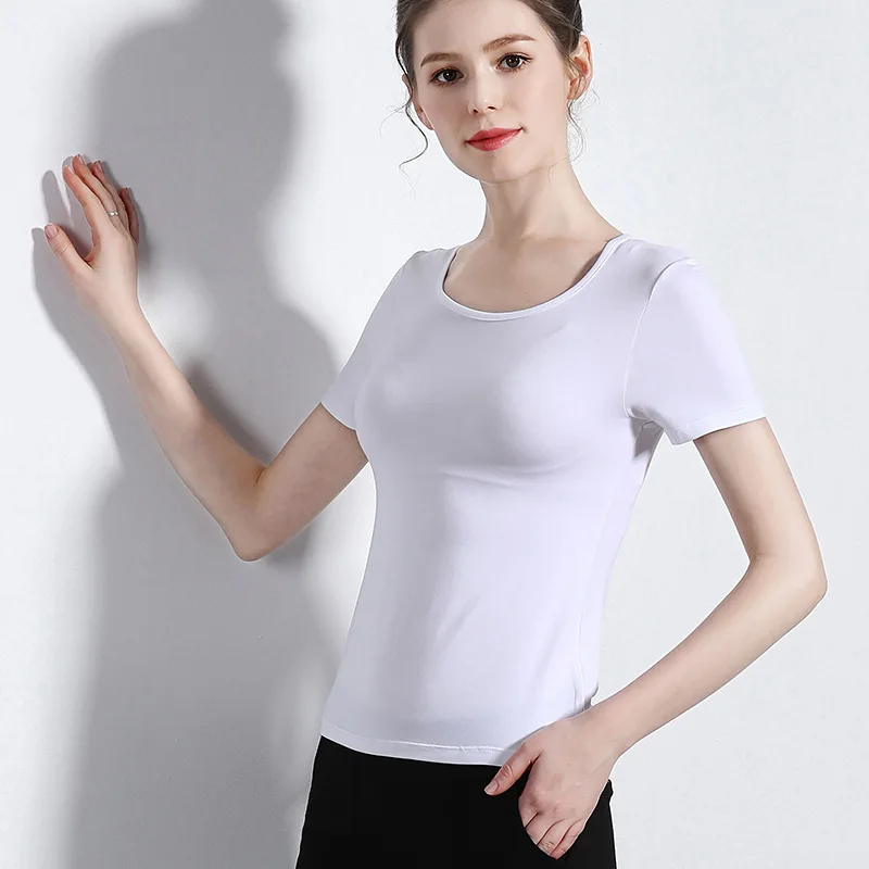 

2020 New Basic Knit O Neck Women T Shirt Spring Summer Ribbed Soft Modal Pullover Tops Soft Female Short Sleeves Tshirt