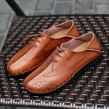 

Genuine Leather Men Casual Shoes Luxury 2020 Mens Loafers Moccasins Breathable Slip On Black Driving Shoes Plus Size 38-47