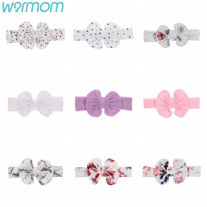 

WARMOM Baby Headband Bowknot Flower Print Hairwear Girl Elastic Headband Baby Accessories Photography Prop Gift 9 Colors Fashion