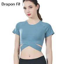 Dragon Fit пикантное Бандажное Спортивное платье, женская бесшовная футболка с коротким рукавом, топ для фитнеса и йоги, топы Спортивные футболки для бега
