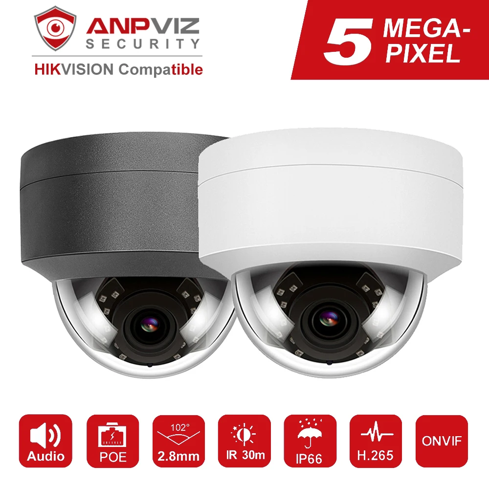 Hikvision Compatible Anpviz 5mp 8mp Poe Ip Camera With Microphone Audio Security Camera Outdoor Poe Ip Camera Ip66 Onvif 30m Ir