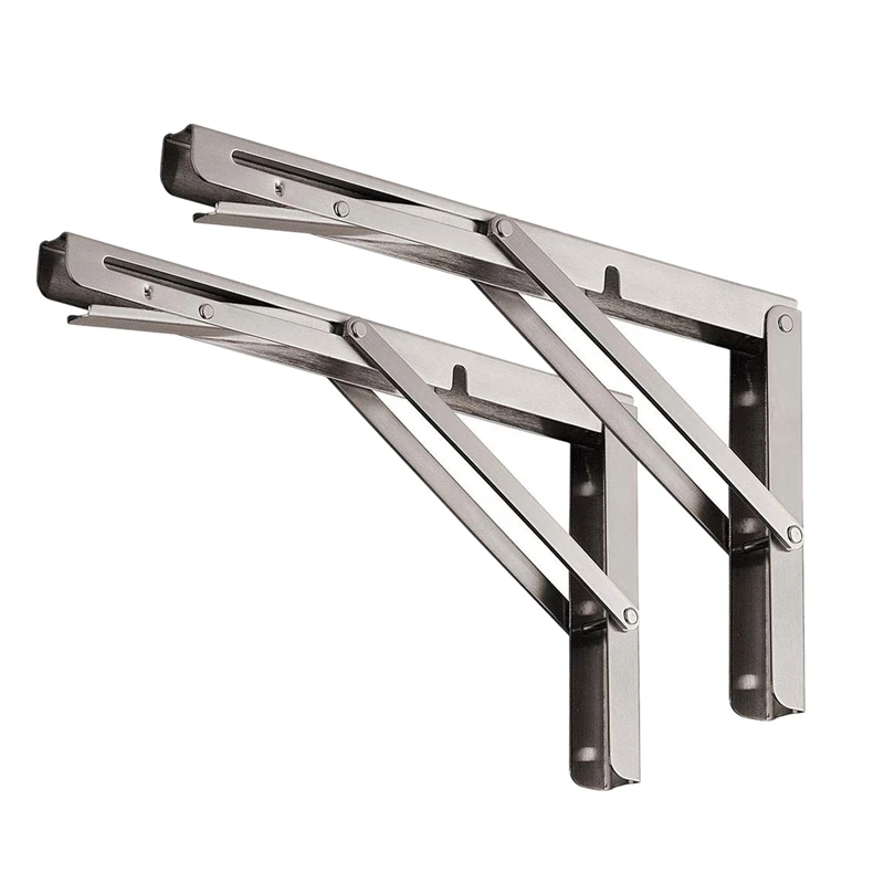 

2 Pack 12 inch Folding Shelf Brackets Heavy Duty Stainless Steel Collapsible Shelf Bracket for Table Work Bench, Space Saving DI