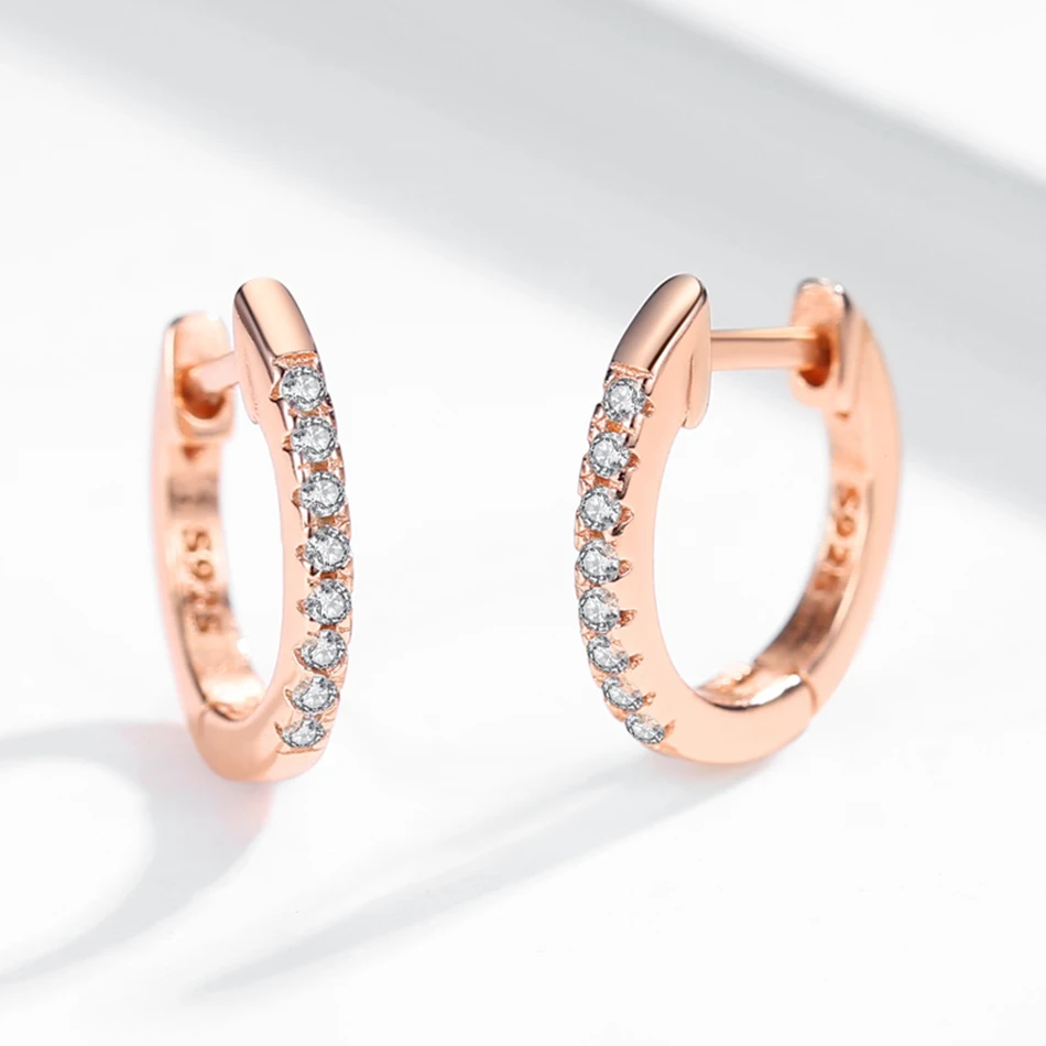 ELESHE 925 Sterling Silver Geometric Round Circle Hoop Earrings for Women Rose Gold Earrings Wedding Fashion Jewelry Gift images - 6