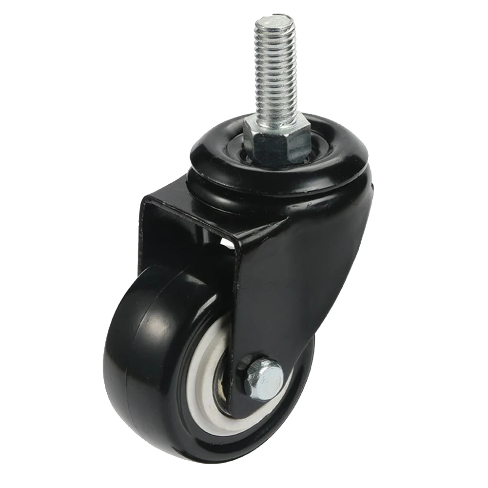 2PCS Replacement PU Cart Universal Wheel Casters Furniture Black Wear Resistant 360 Degree Threaded Stem Mute Rotary Industrial