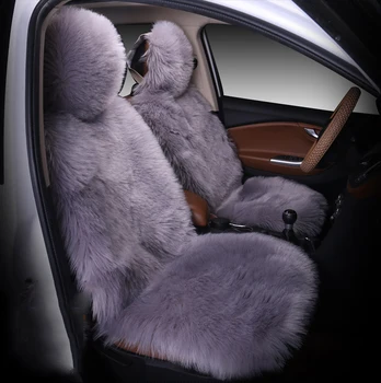 

Winter Warm Car Seat Cover Luxury Long Wool Front Seat Cover 1 piece gray/blue