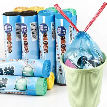 

15/roll Garbage Bag with Drawstring Point-Break Thicken Plastic Trash Bags Kitchen Rubbish Bags Home Waste Trash Cleaning Tools