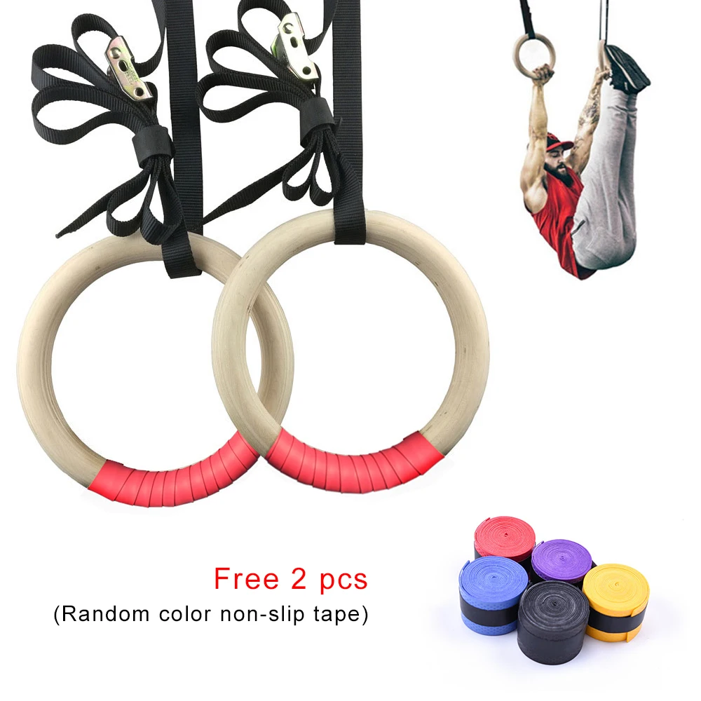 

28mm 32mm Professional Wood Gymnastic Rings Gym Rings with Adjustable Long Buckles Straps Workout For Home Gym Cross Fitness A