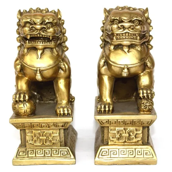 Chinese-brass-copper-statue-Foo-Dogs-Lions-pair-A-female-lion-on-the-talisman-of (2)