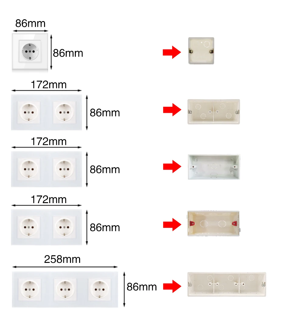 padrão europeu, AC110-250 V, 16A, 5V, 2100mA, tamanho 86x86mm