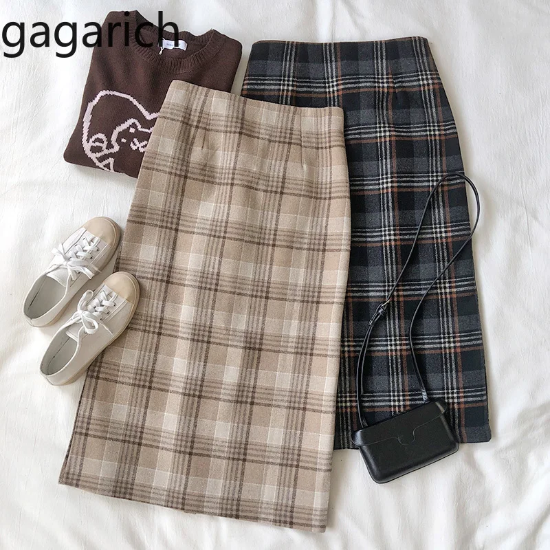 Gagarich, Женская юбка, Ретро стиль, для девочек, в клетку, с высокой талией, тонкая, осень, зима, элегантная, для женщин, миди, юбки