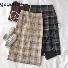 Gagarich, Женская юбка, Ретро стиль, для девочек, в клетку, с высокой талией, тонкая, осень, зима, элегантная, для женщин, миди, юбки