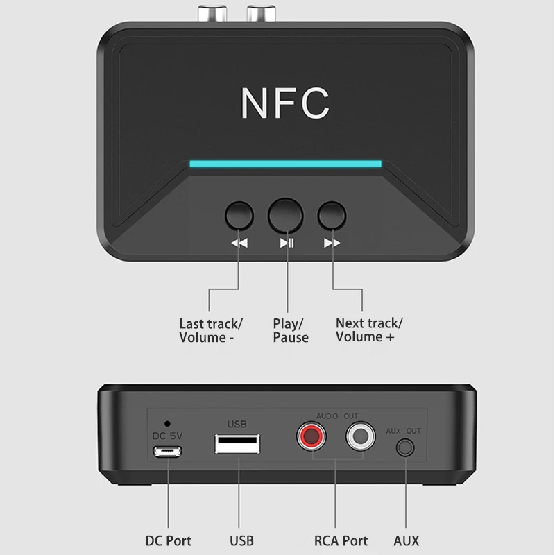 Bluetooth 5,0 приемник адаптер NFC Play 3,5 мм RCA аудио AUX Выход беспроводной Bluetooth стерео рецептор для усилителя динамика