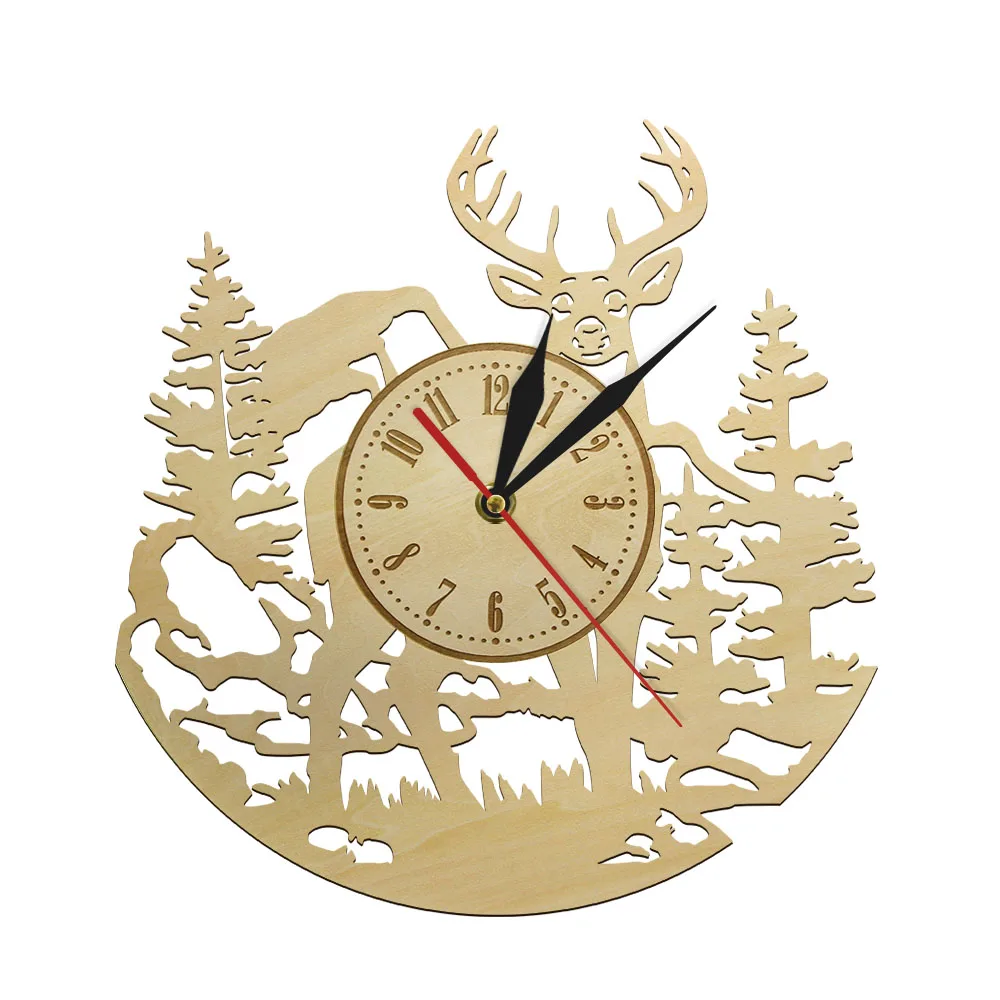 

Deer Wild Animal Wooden Wall Clock Silent Movement Watch Cabin Ranch Decorative Deer Hunting Wall Art Farmhouse Hunter Gift